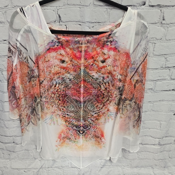 C.EST 1946 Tank Top W/ Matching Pattern Sheer Poncho Style Overlay Plus Sz 26/28 - Picture 8 of 11